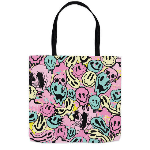 Melted Neon Smiley Print Tote Bag in Pastel